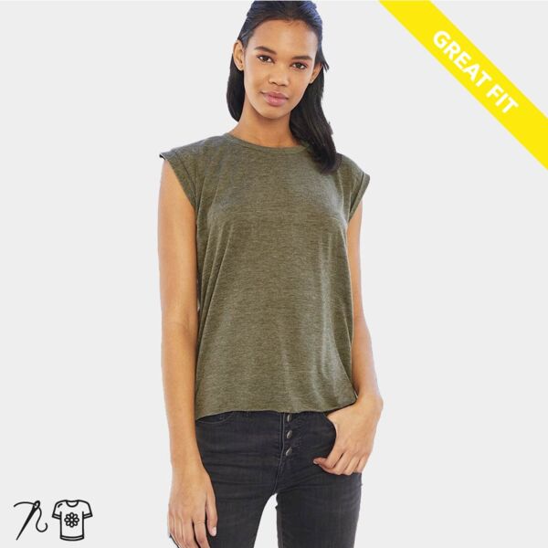 Ladies Flowy Rolled Cuff Muscle T-Shirt Thumbnail